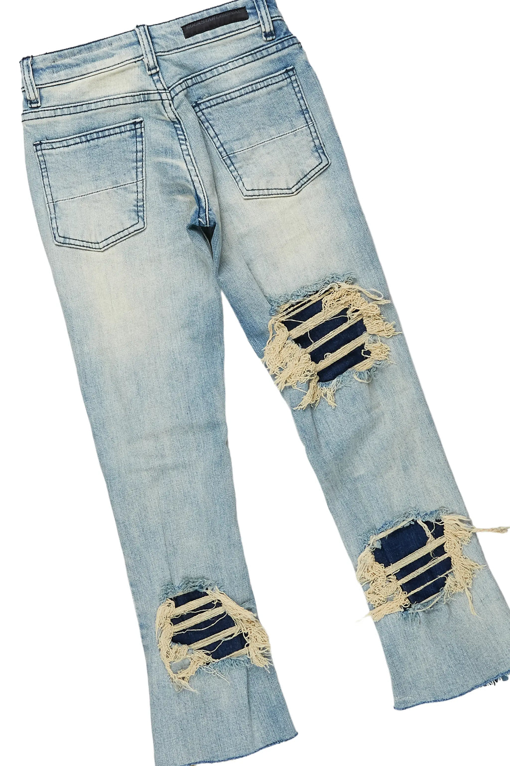 Girls Indie White/Blue T-Shirt/Stacked Flare Jean Set