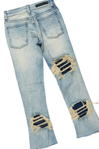 Girls Indie White/Blue T-Shirt/Stacked Flare Jean Set