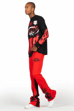 Amos Black/Red Double Layer T-Shirt/Stacked Baggy Pant Set