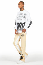 Amos White/Beige Double Layer T-Shirt/Stacked Baggy Pant Set