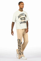 Borya Beige Rhinestone T-Shirt/Baggy Stacked Track Set