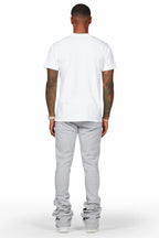 Taber Heather Grey Super Stacked Flare Track Pant