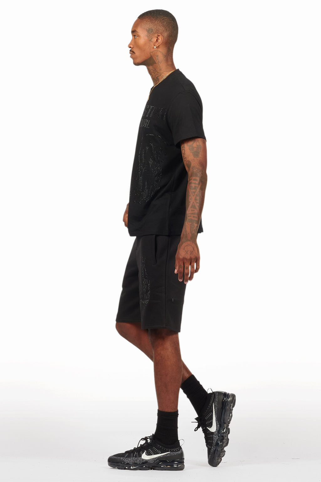 Ridley Black/Black Rhinestone T Shirt Short Set
