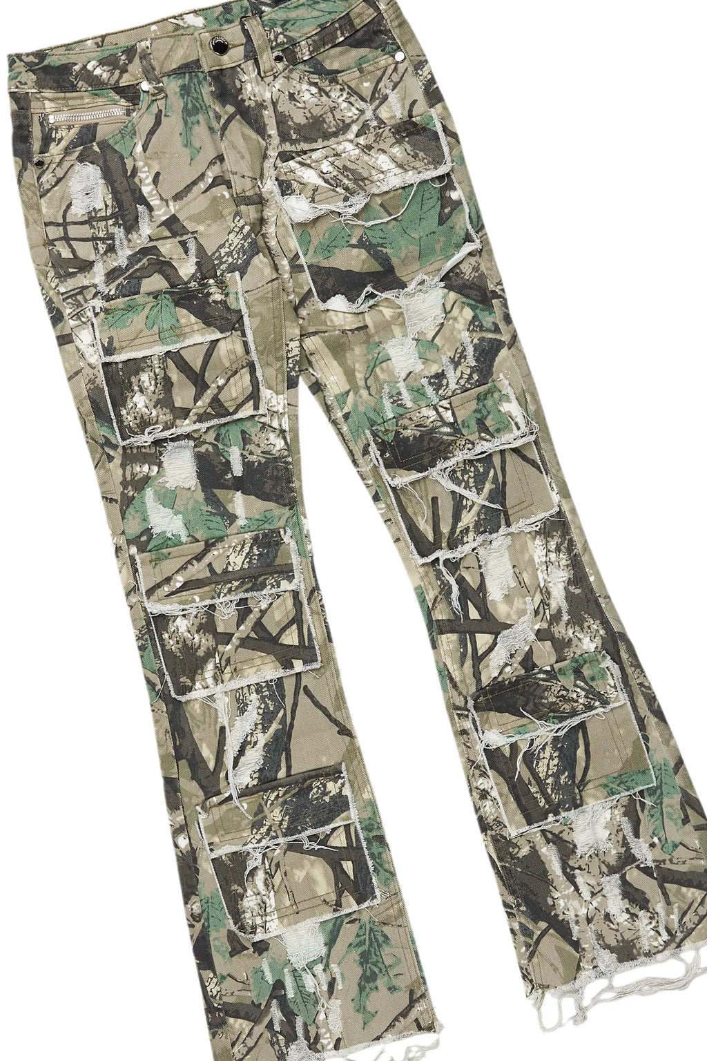 Girls Aimee Tree Camo/Grey Hoodie/Stacked Flare Jean Set