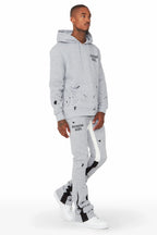 Raffer Grey/White Hoodie/Super Stacked Flare Pant Set