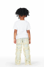Girls Kaili White/Blue T-Shirt/Stacked Flare Jean Set