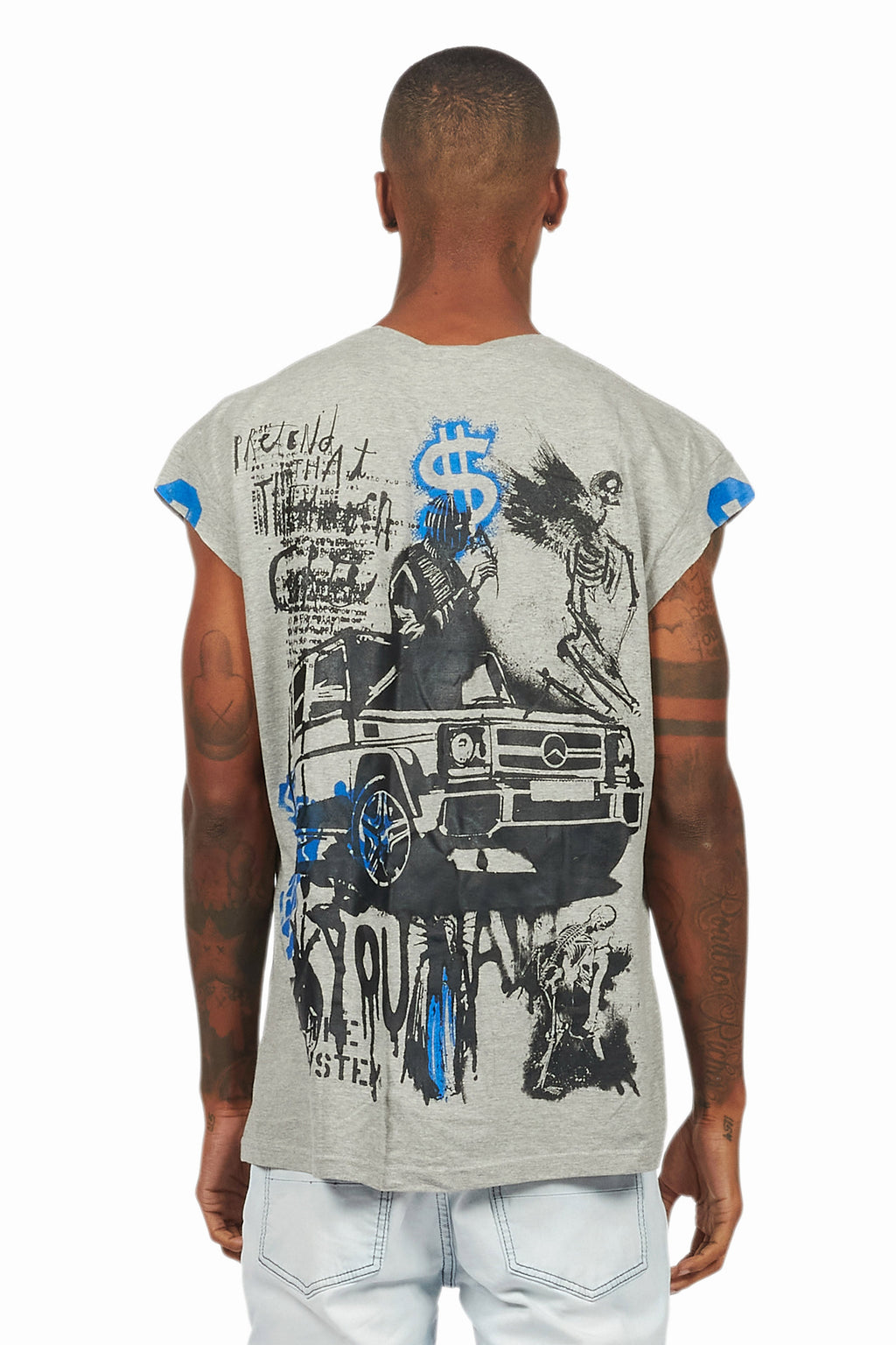 Grill Heather Grey Graphic Muscle T-Shirt