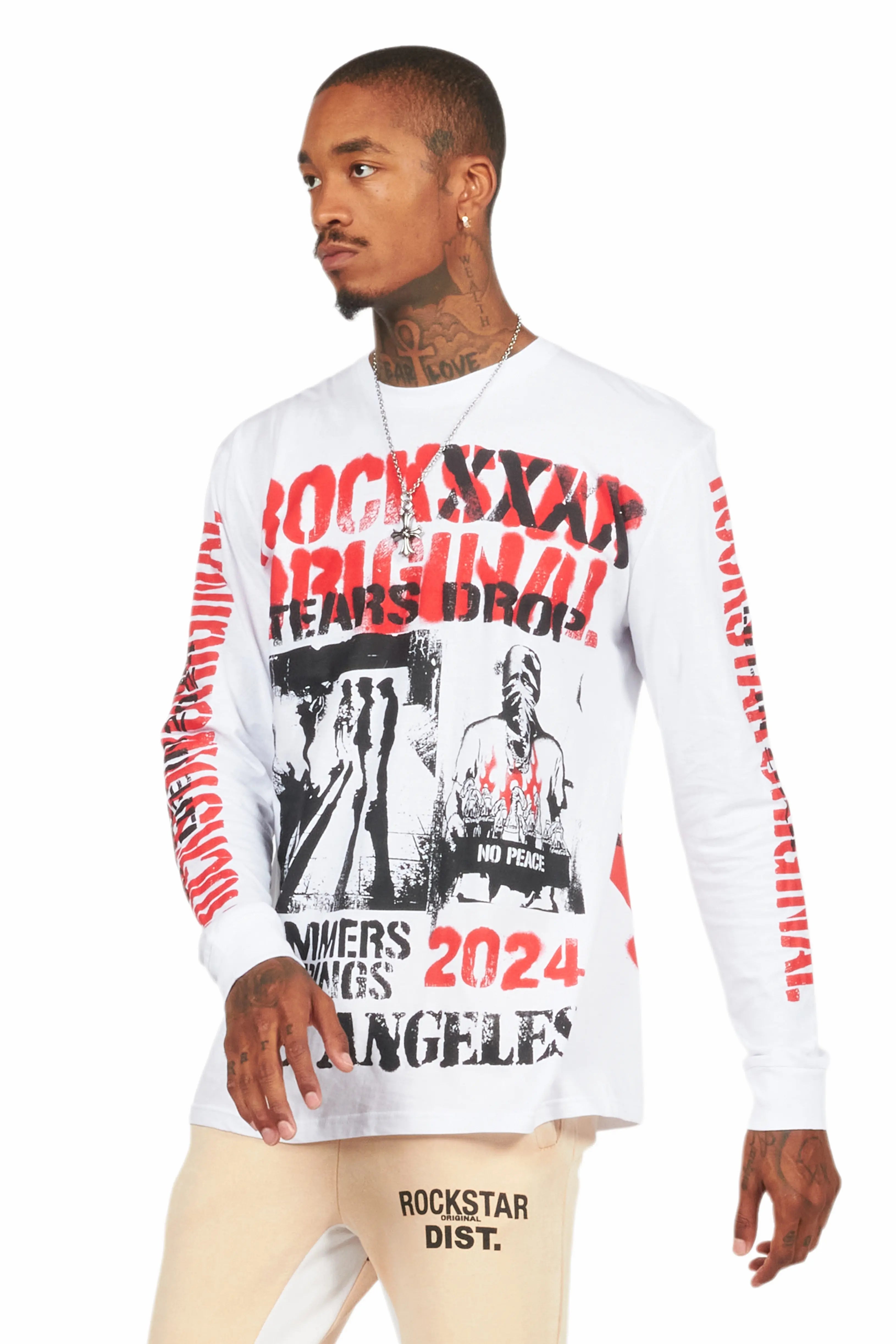 Omer White Long Sleeve Graphic T-Shirt