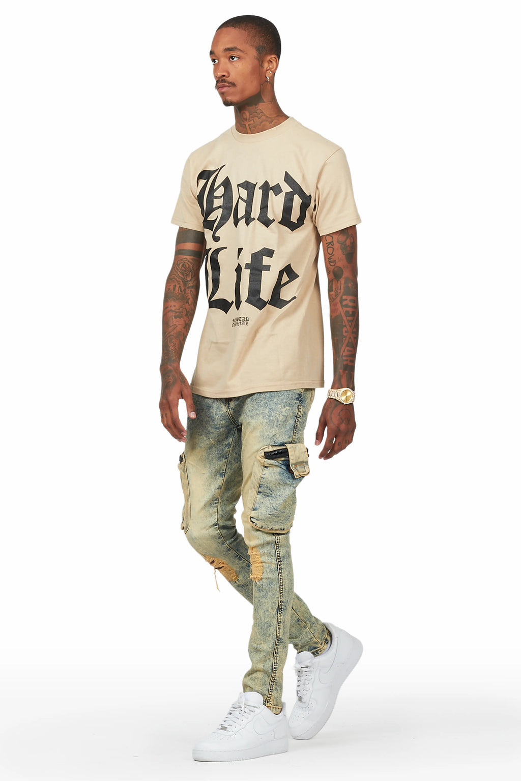 Hard Life Beige T-Shirt Slim Fit Cargo Jean Bundle