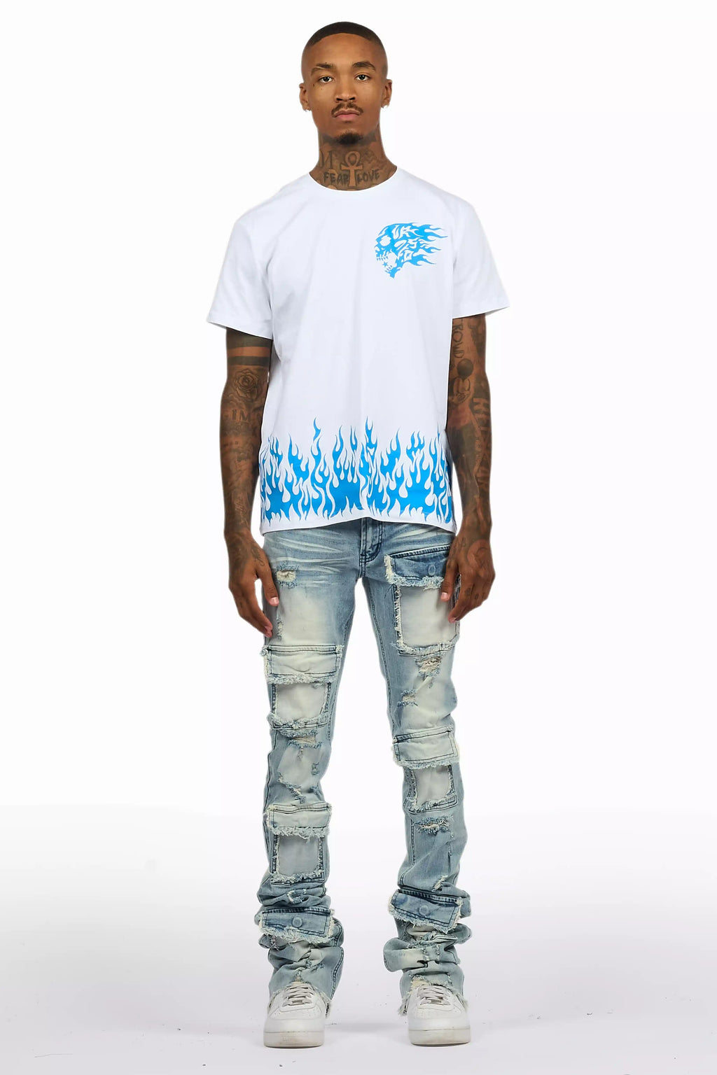 Bubble White/Blue T-Shirt/Super Stacked Flare Jean Bundle