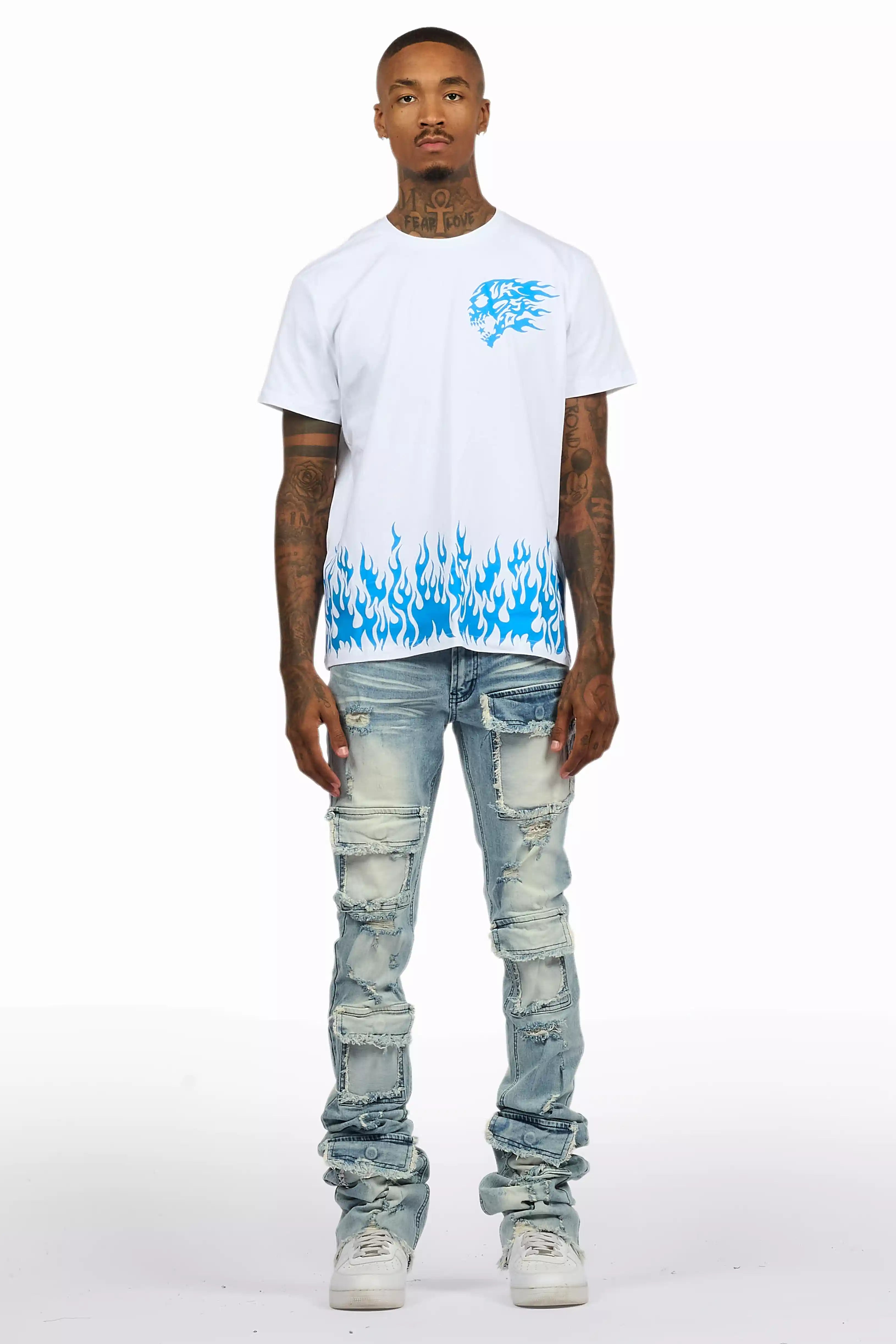 Bubble White/Blue T-Shirt/Super Stacked Flare Jean Bundle