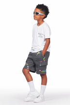 Boys Pelumi White/Grey T-Shirt Cargo Short Set