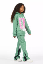 Girls Kammy Sage/Pink Hoodie Stacked Track Set
