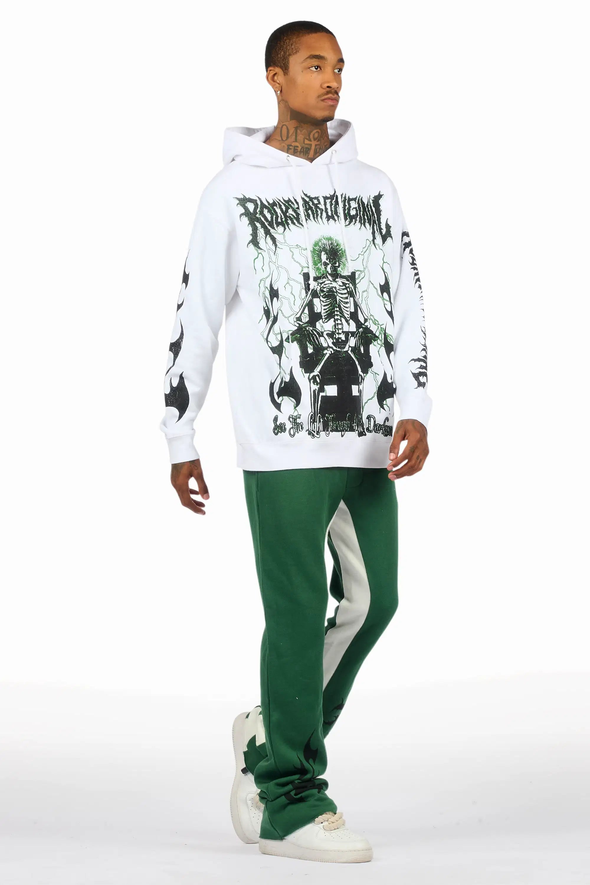 Deathrow White/Green Hoodie/Stacked Track Set