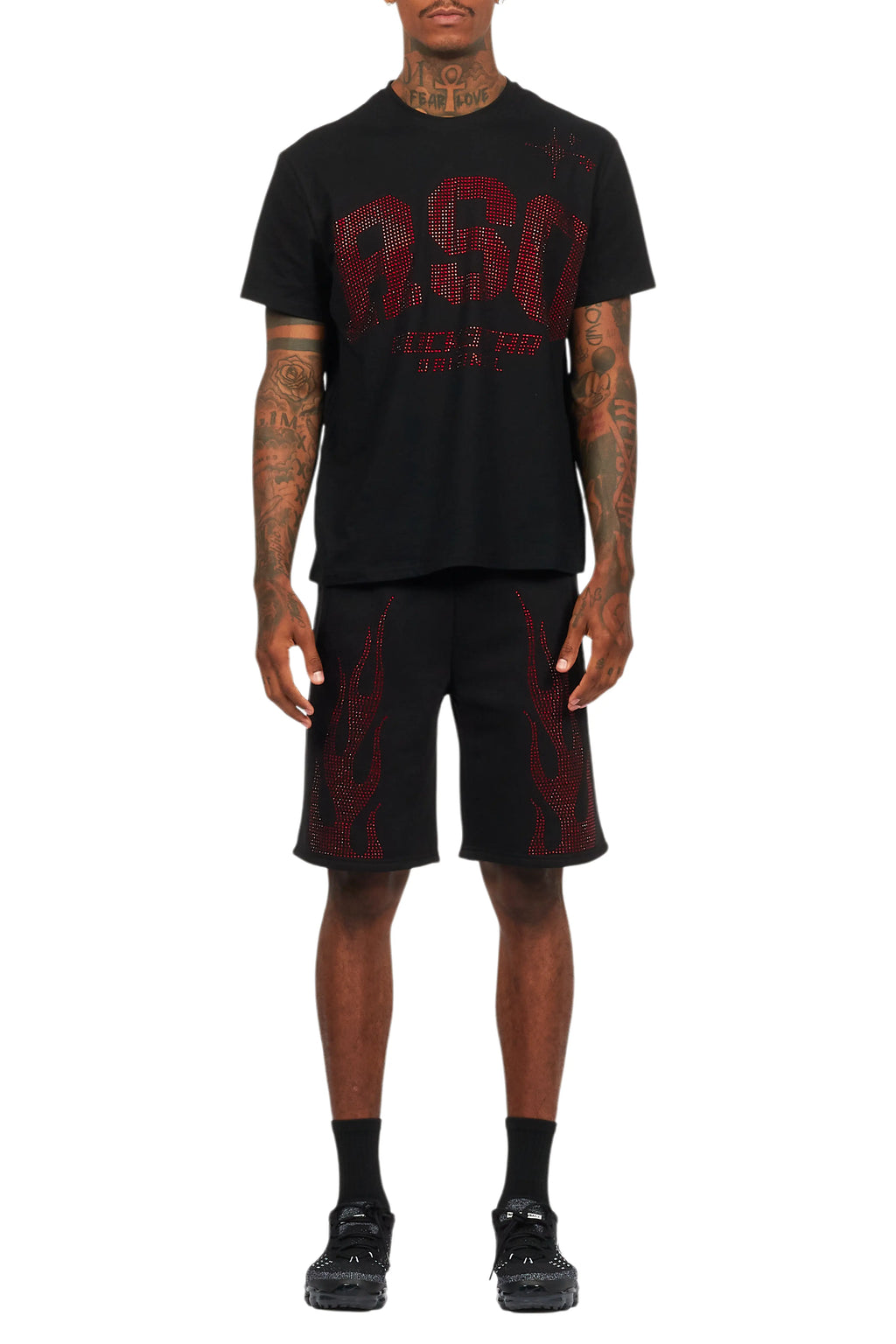 Bellamy Black/Red Rhinestone Tee Short Set