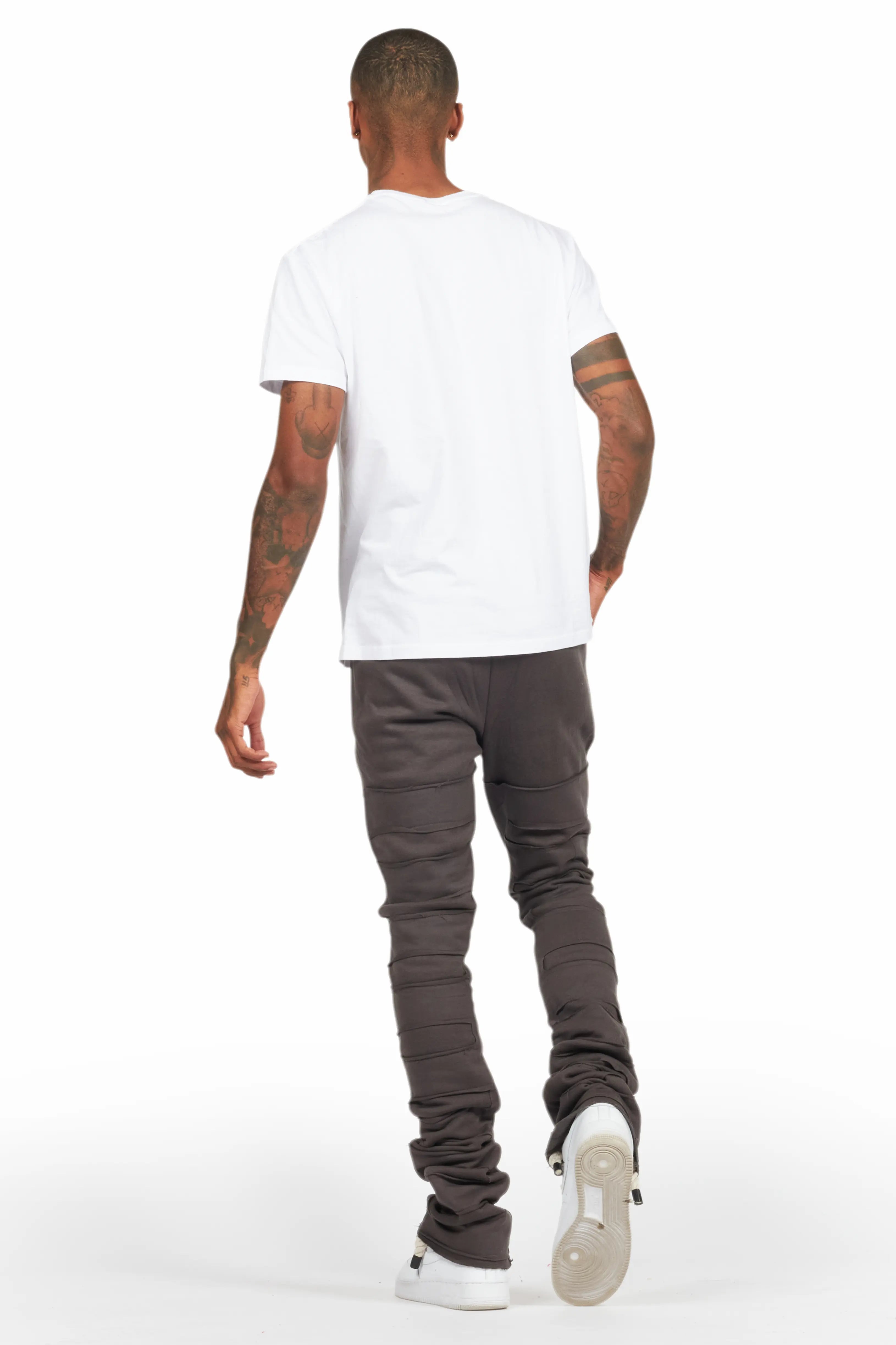 Emilio Vintage Grey Stacked Flare Track Pant