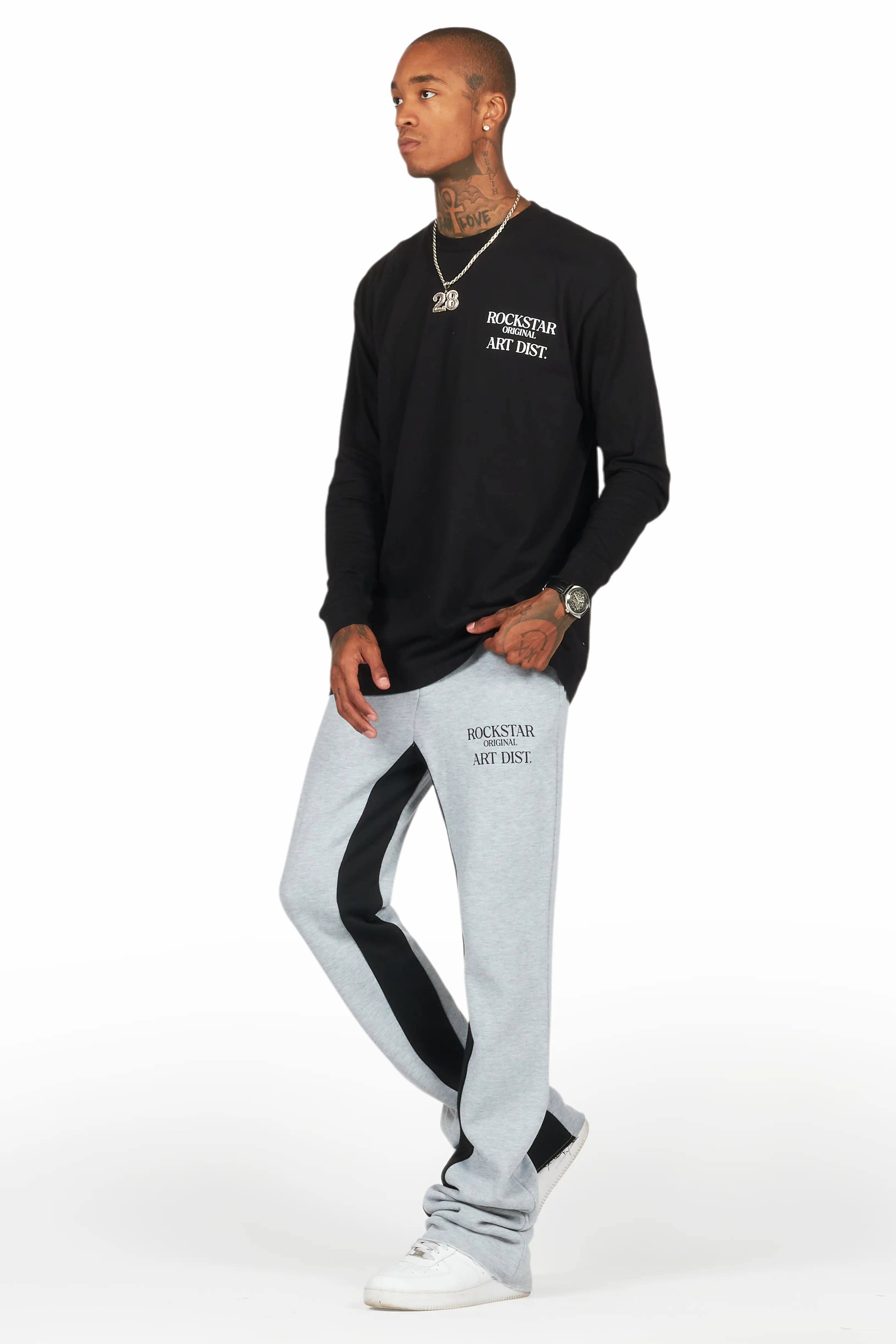 Briggs Black/Grey Long Sleeve T-Shirt/Baggy Pant Set