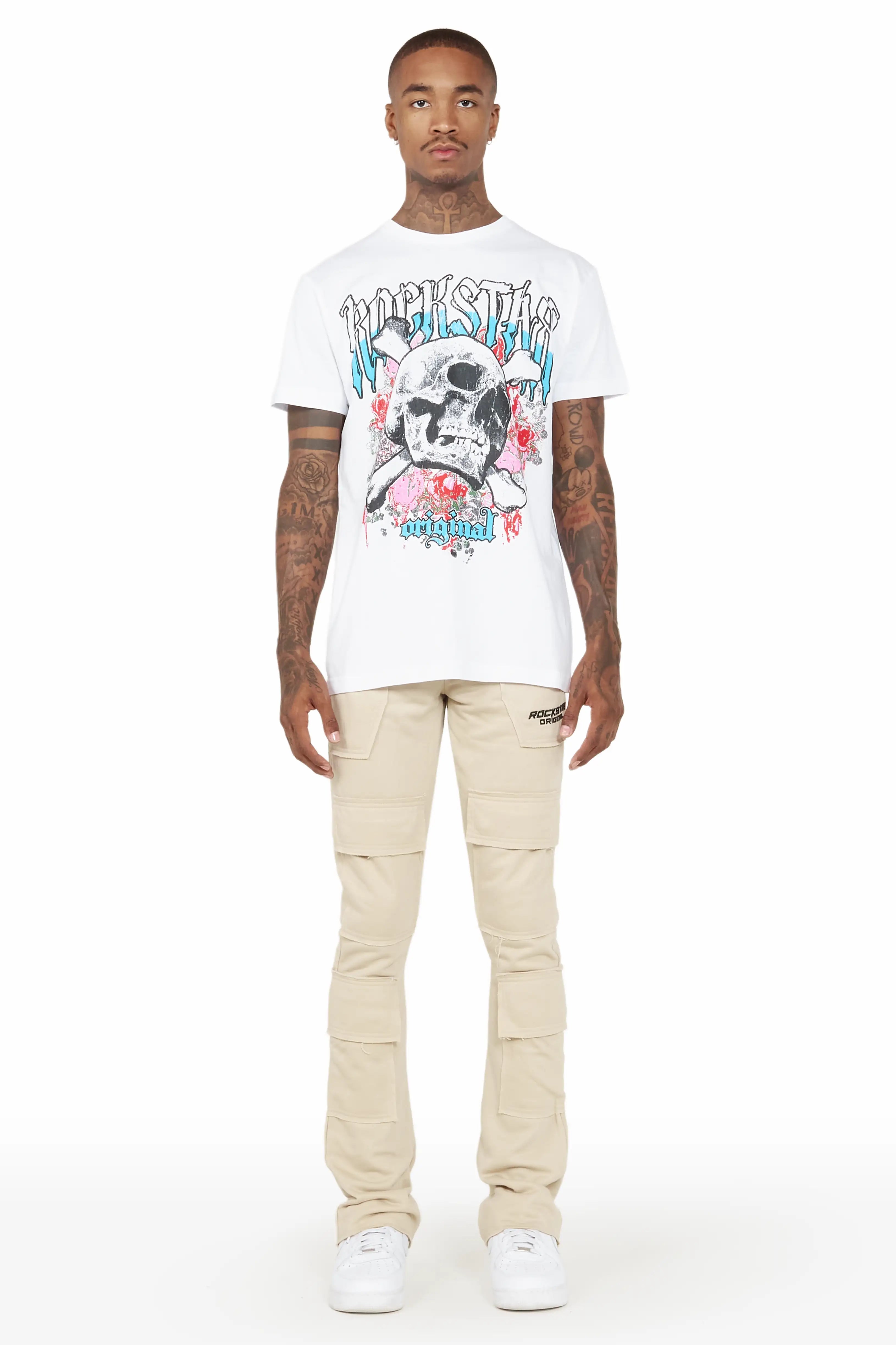 Ezekiel Beige Stacked Flare Pants