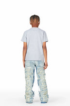 Boys Jafari Grey/Blue T-Shirt/Stacked Flare Jean Set