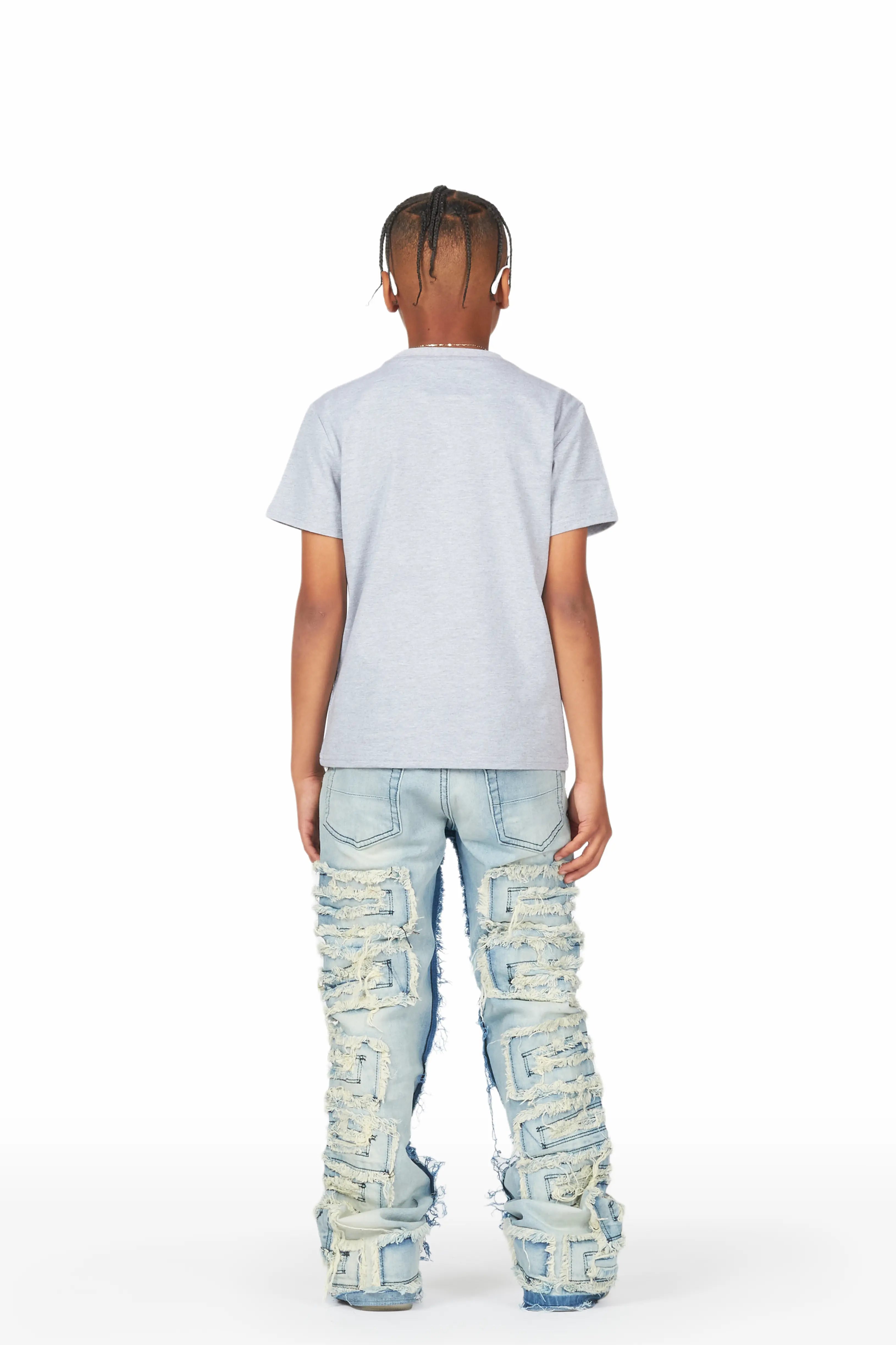 Boys Jafari Grey/Blue T-Shirt/Stacked Flare Jean Set