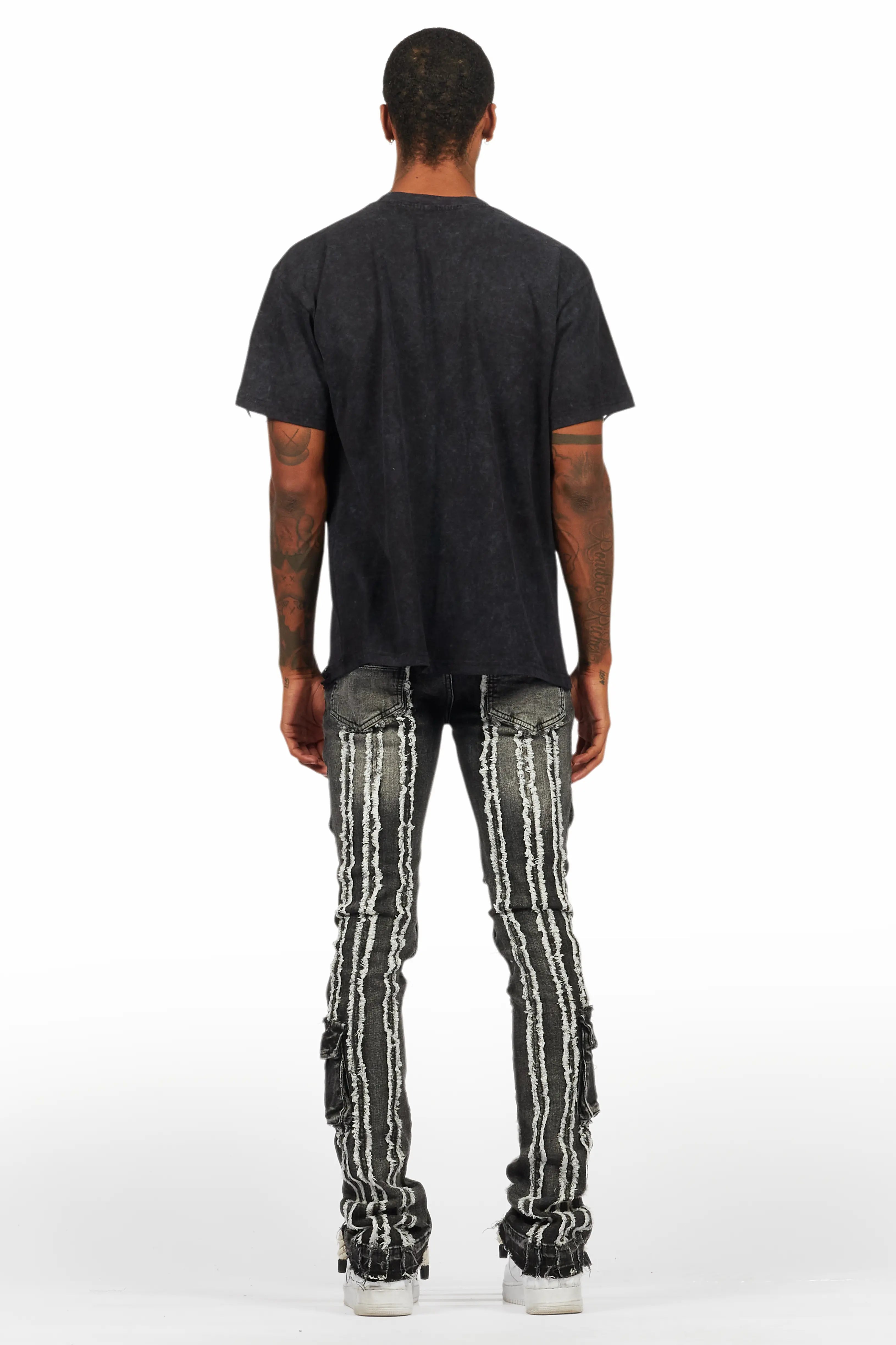 Frey Black Stacked Flare Jean