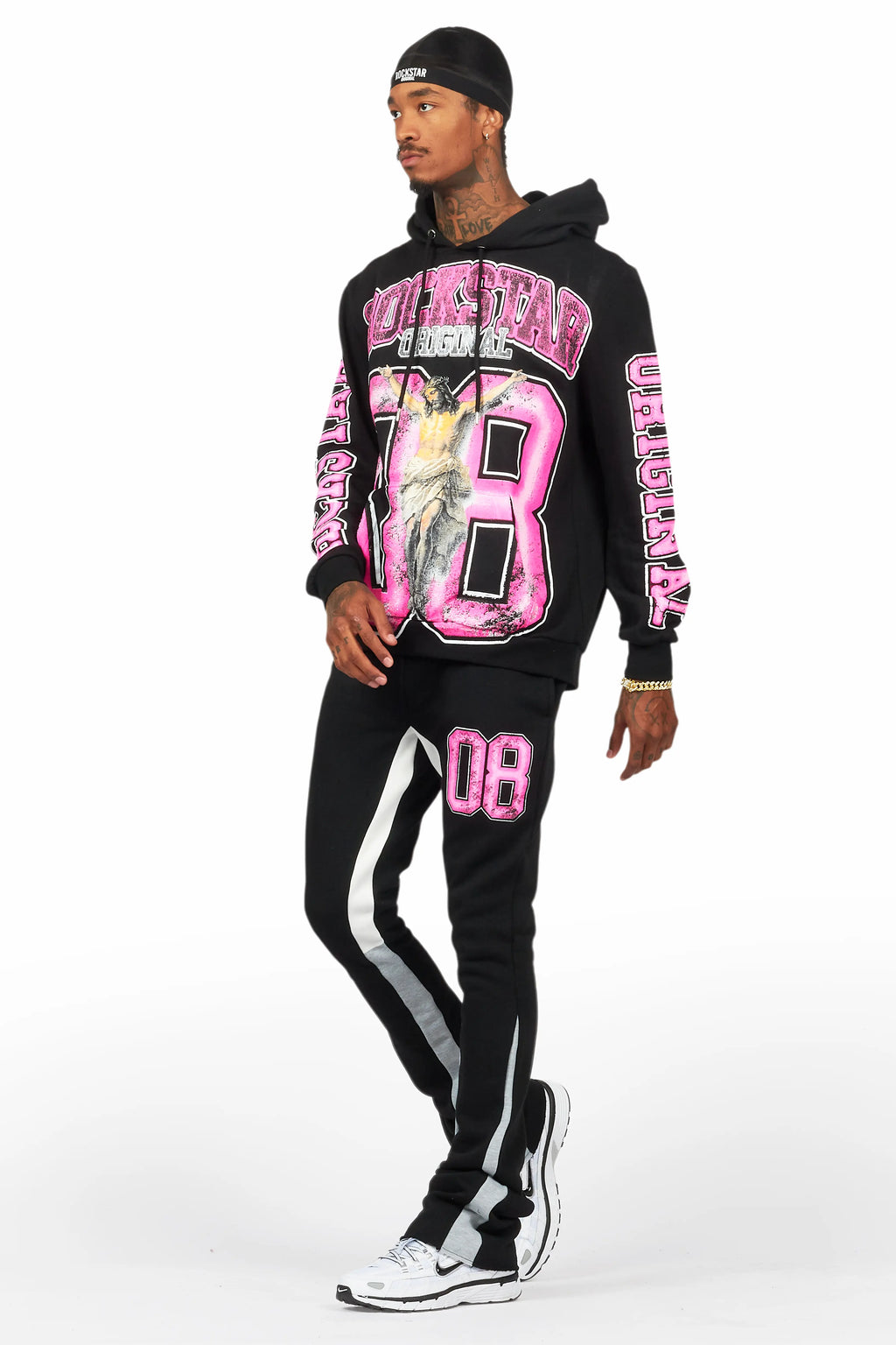 Fields Black/Pink Stacked Flare Hoodie Track Set