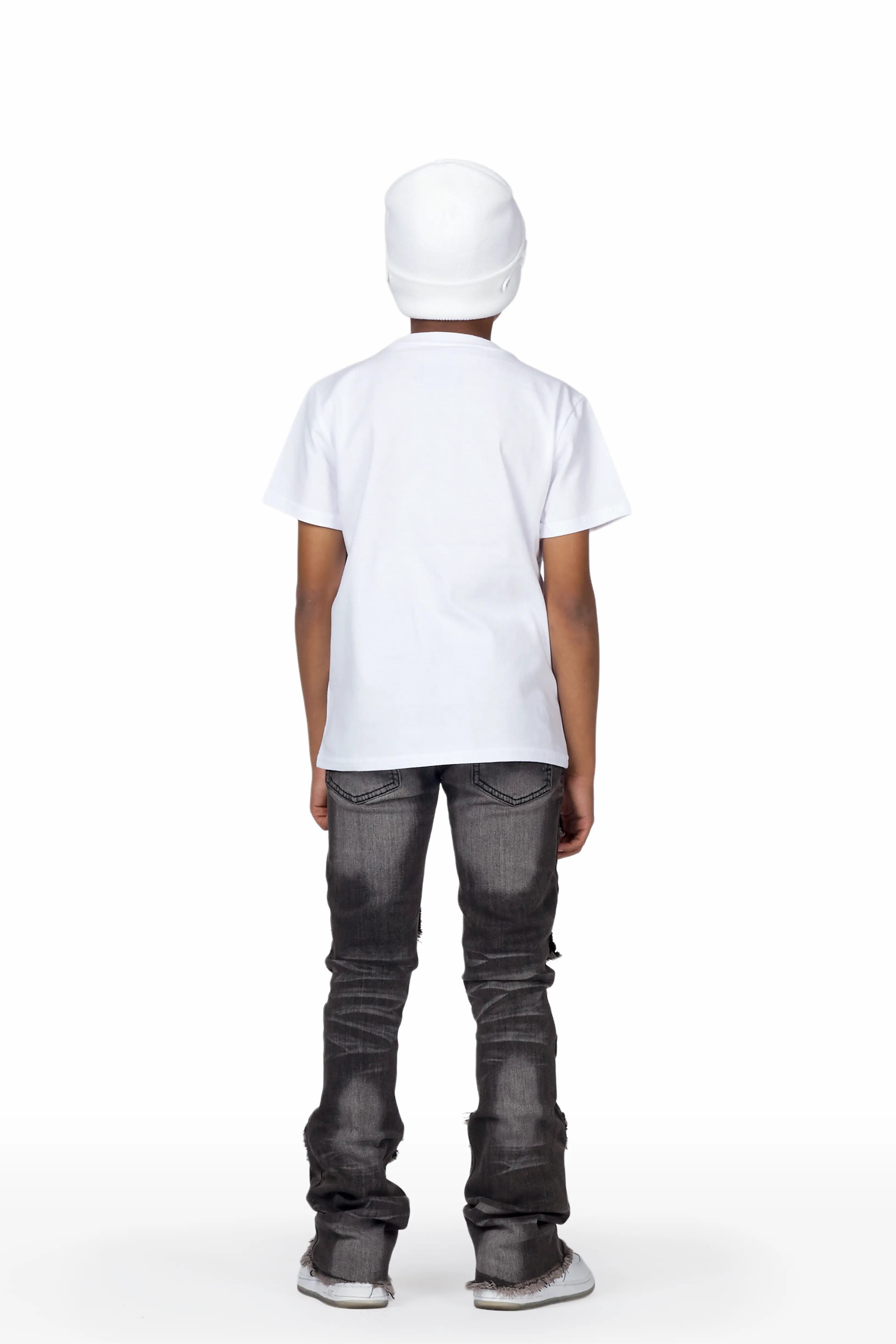Boys Uzziel White T-Shirt/Super Stacked Flare Jean