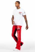 Wizzurd White/Red T-Shirt/Stacked Baggy Track Pant Set