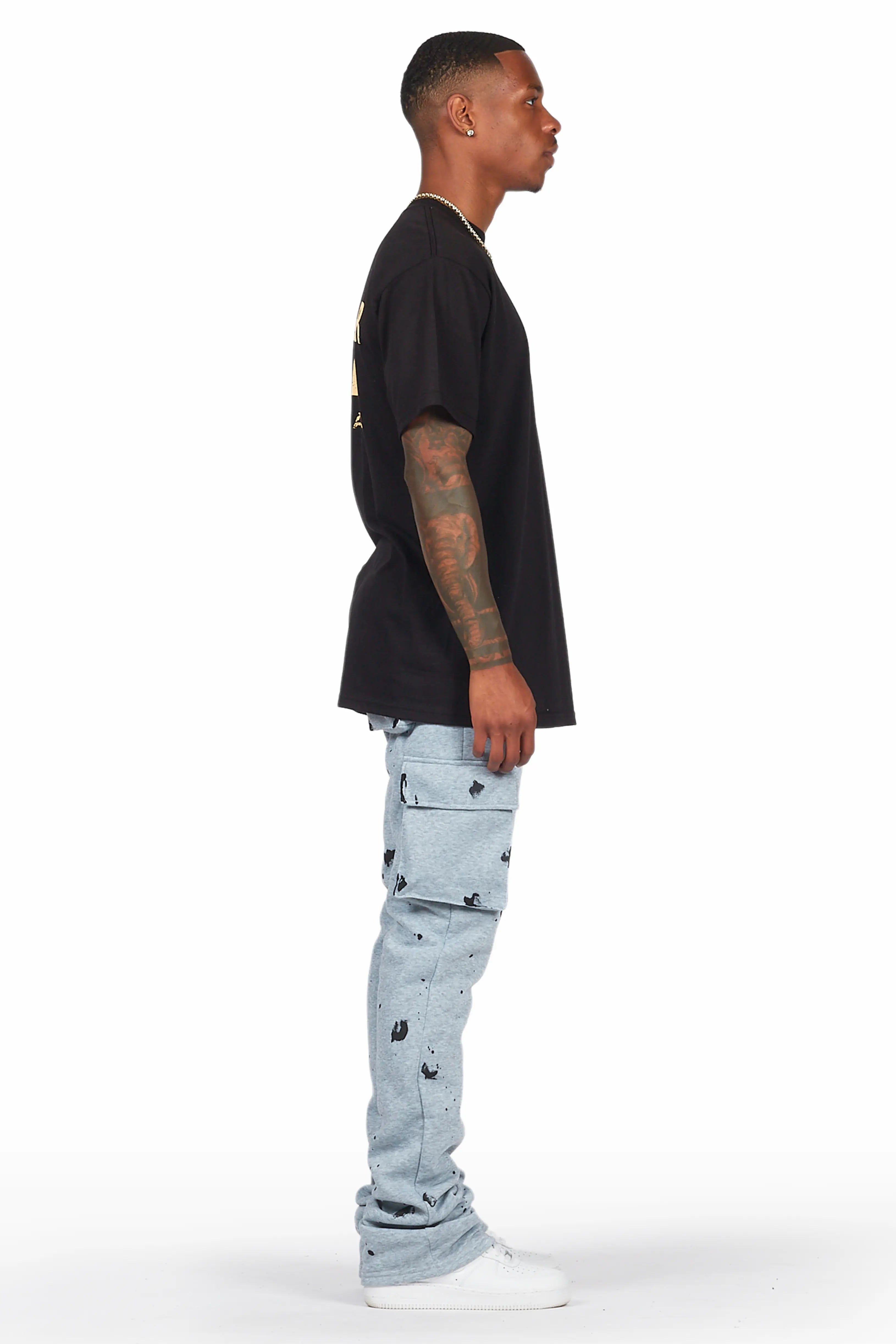 Radko Heather Grey Stacked Flare Cargo Pants