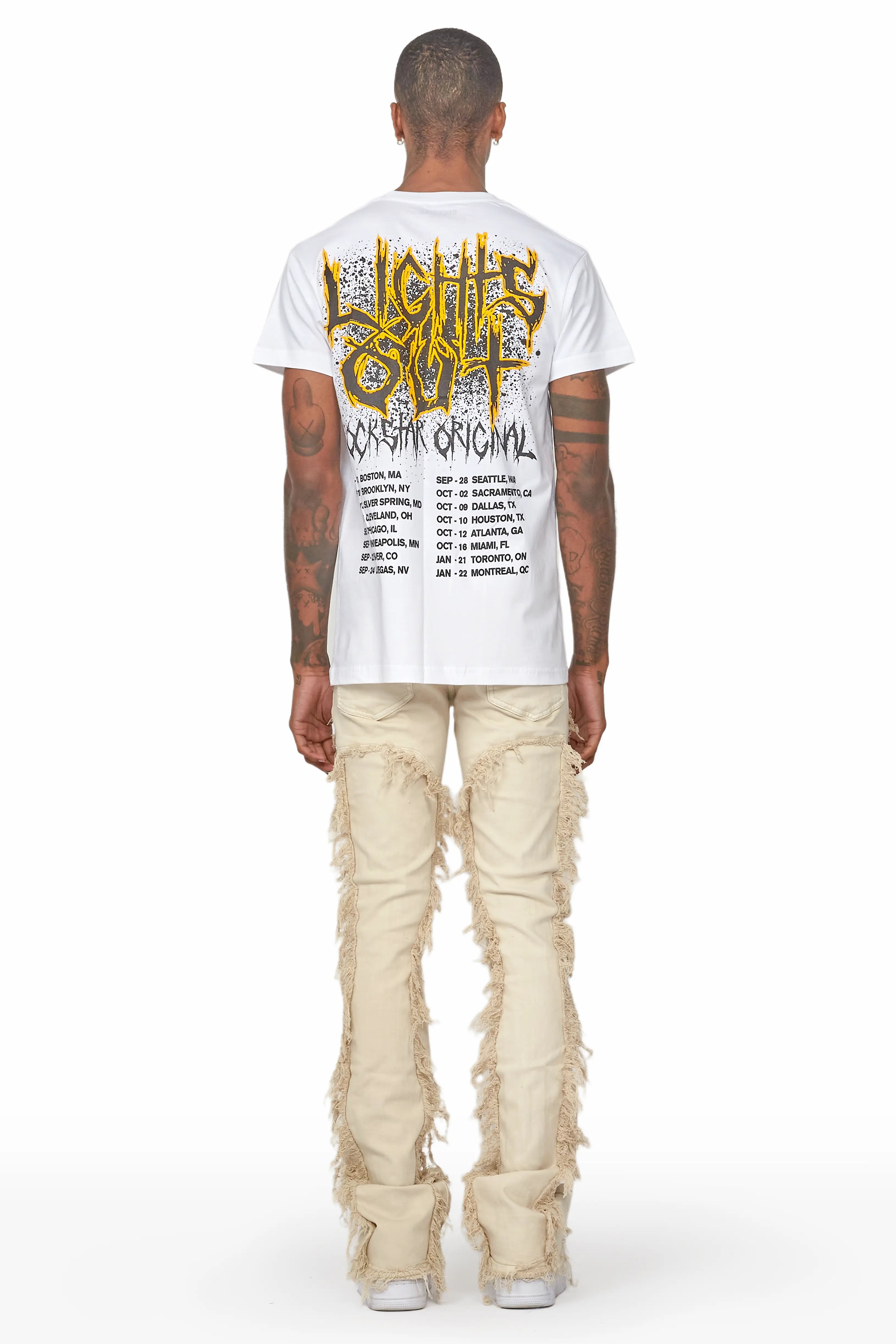 Tristan Beige Stacked Flare Jean