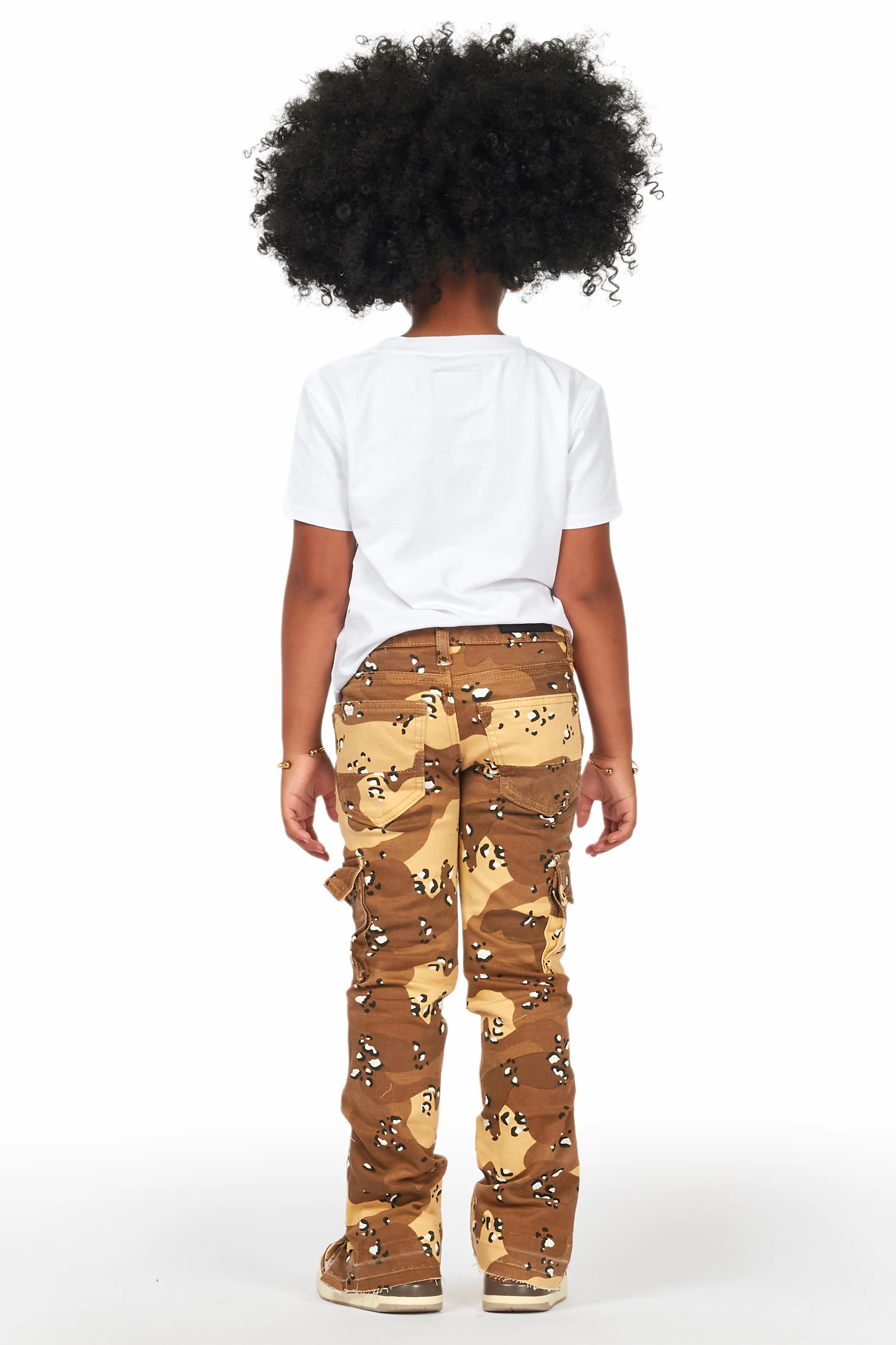 Girls Amiry Desert Camo Stacked Flare Cargo Jean