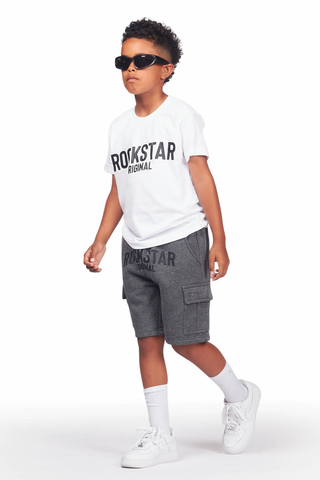 Boys Sana White/Grey T-Shirt Cargo Short Set