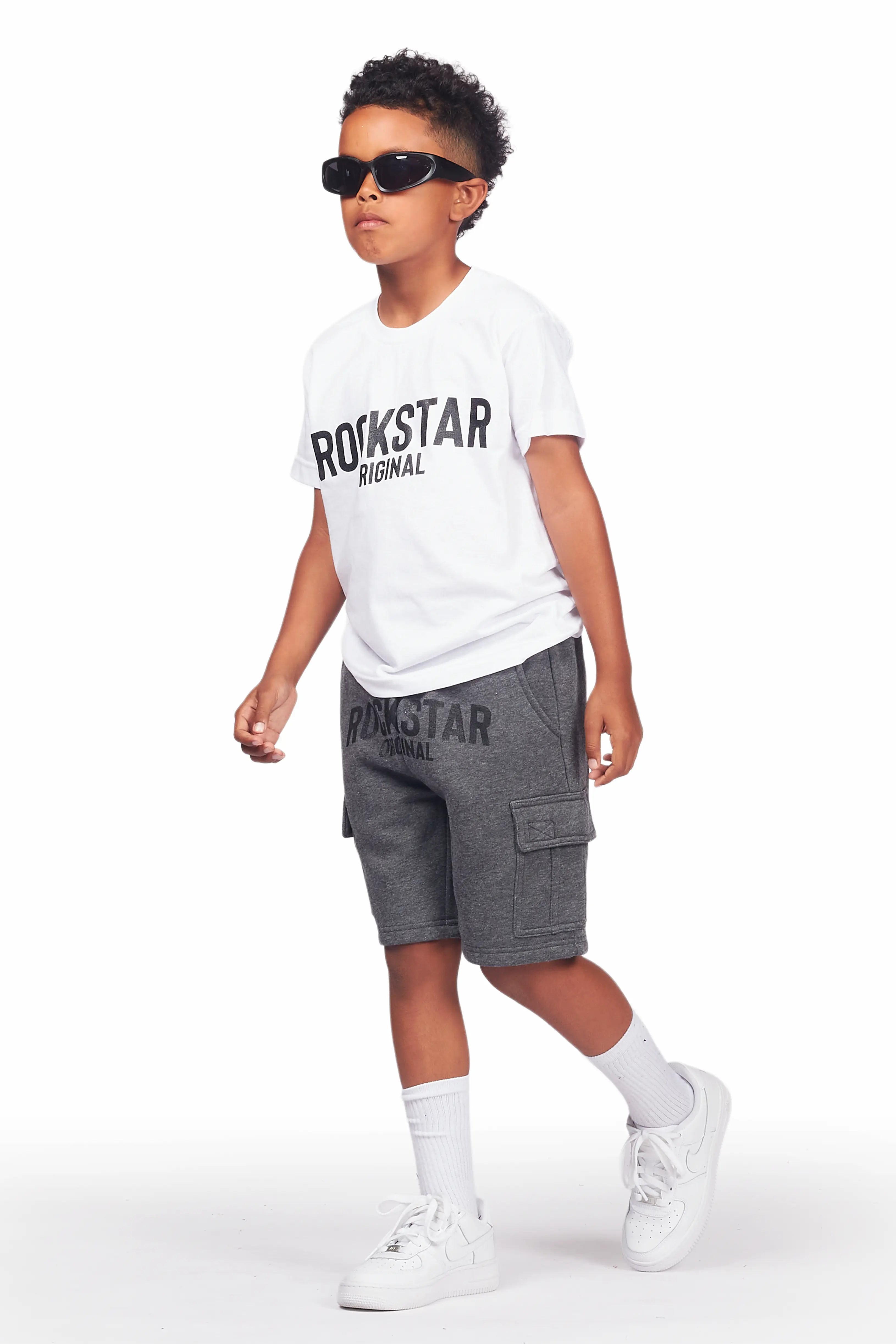 Boys Sana White/Grey T-Shirt Cargo Short Set