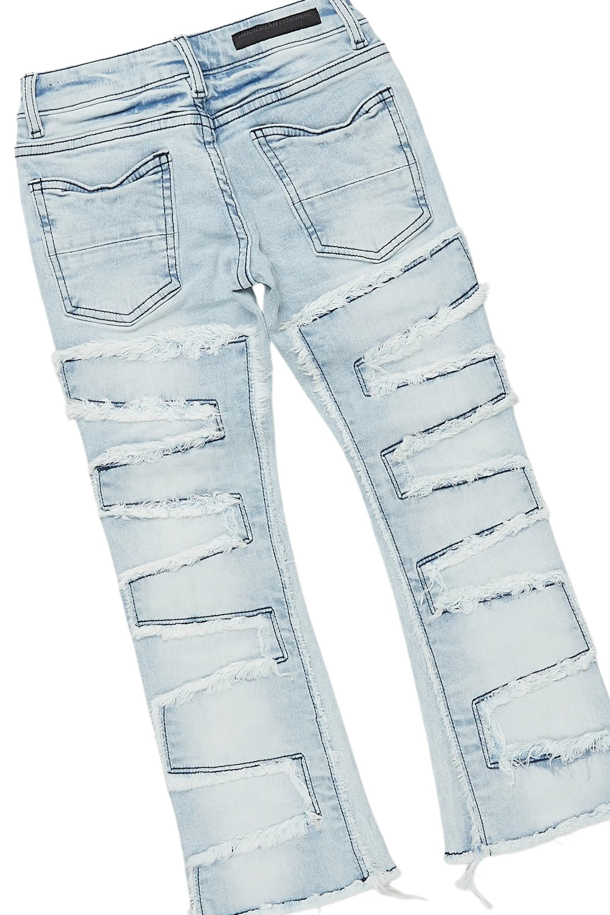 Girls Brielle Blue/Vintage Beige Hoodie/Stacked Flare Jean Set