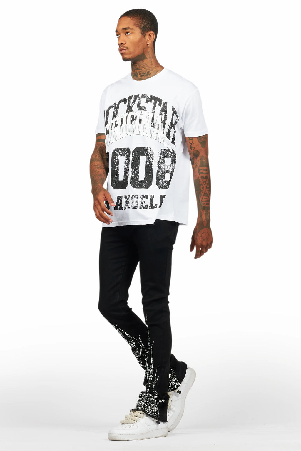 Samba Black Rhinestone Stacked Flare Jean