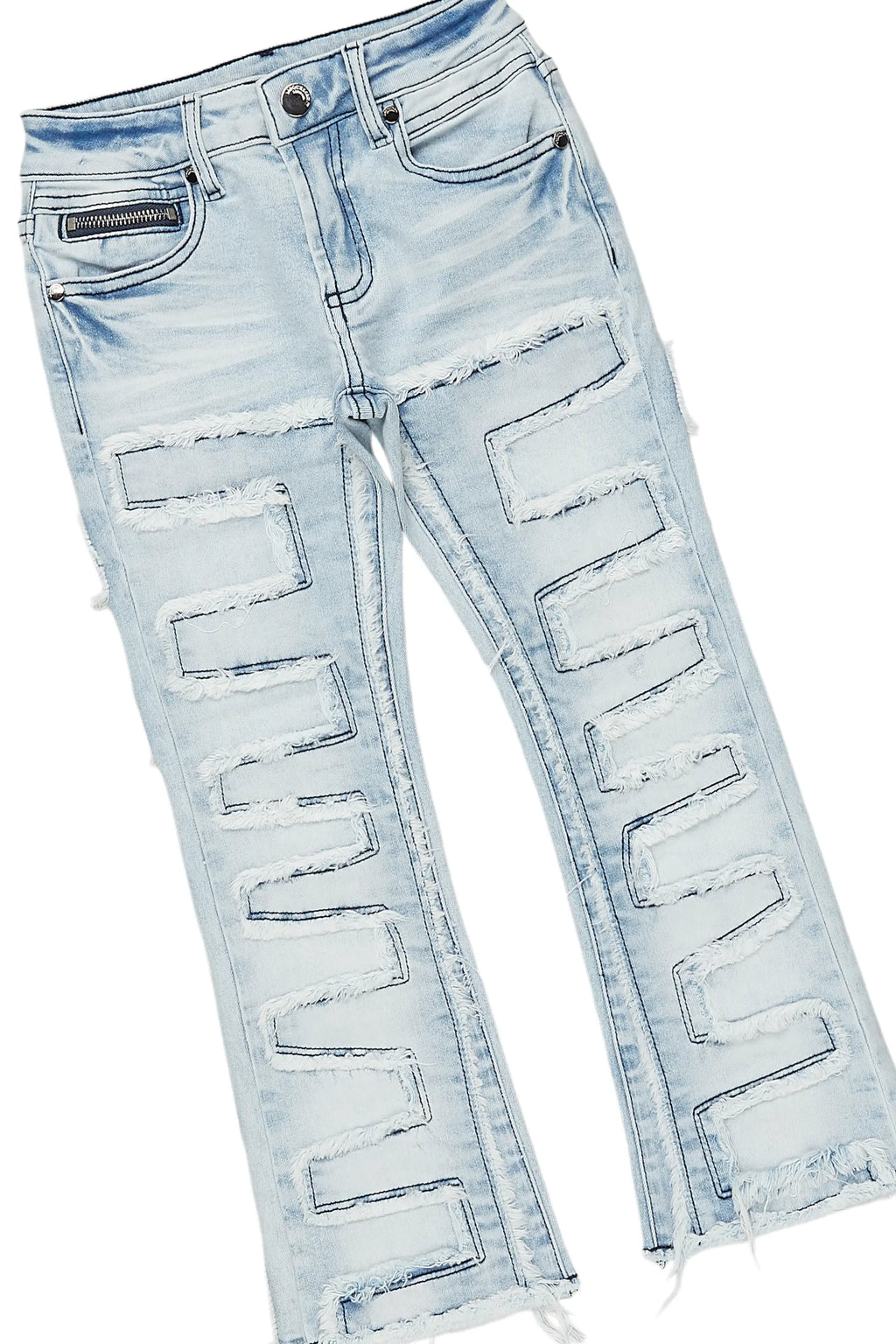 Girls Aimee Blue Hoodie/Stacked Flare Jean Set