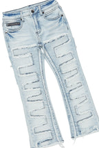 Girls Aimee Blue Hoodie/Stacked Flare Jean Set