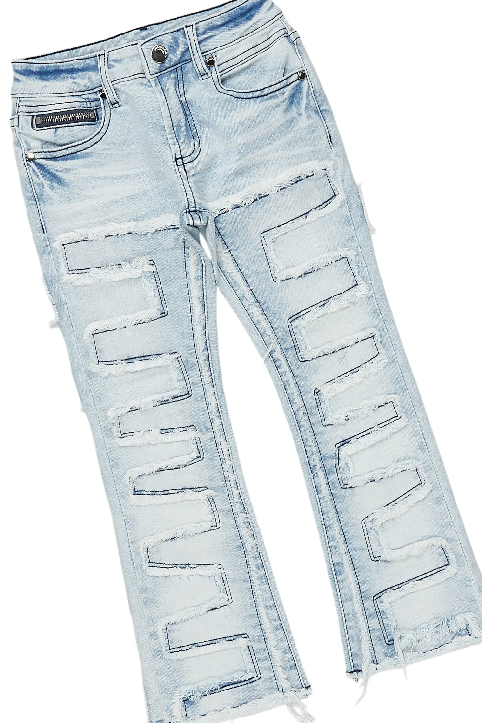 Girls Aimee Blue Hoodie/Stacked Flare Jean Set