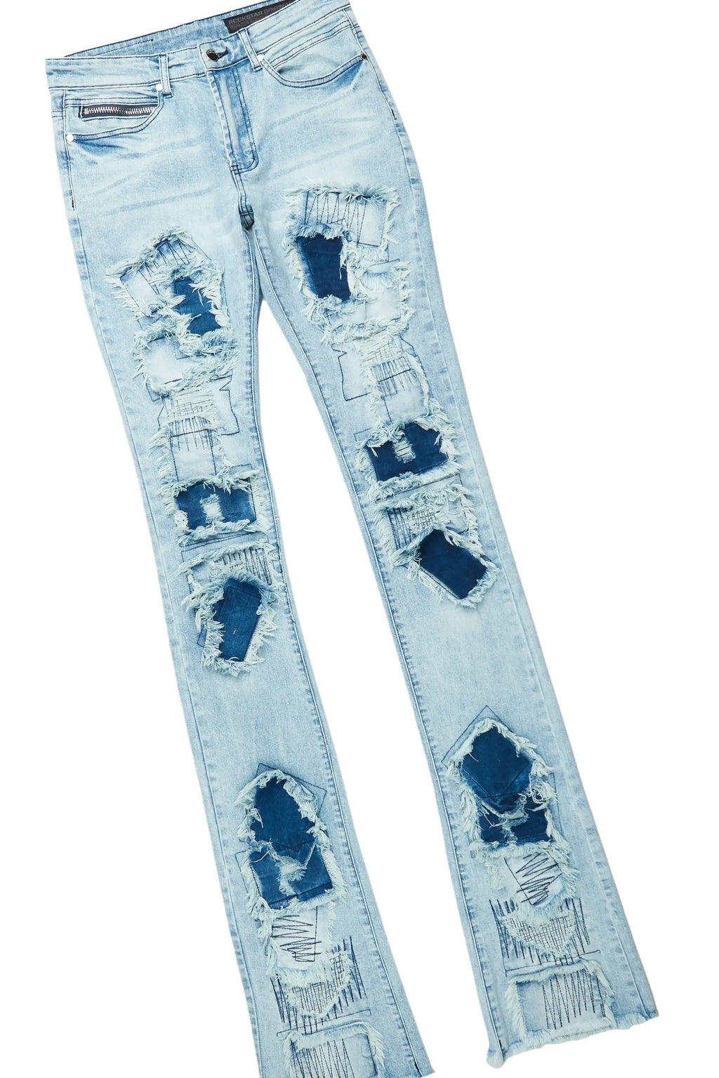 Grill White/Blue Oversized T-Shirt/Super Stacked Flare Jean Bundle