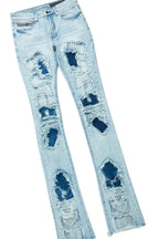 Grill White/Blue Oversized T-Shirt/Super Stacked Flare Jean Bundle