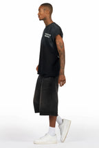 Drako Black Muscle Tee/Denim Jort Set