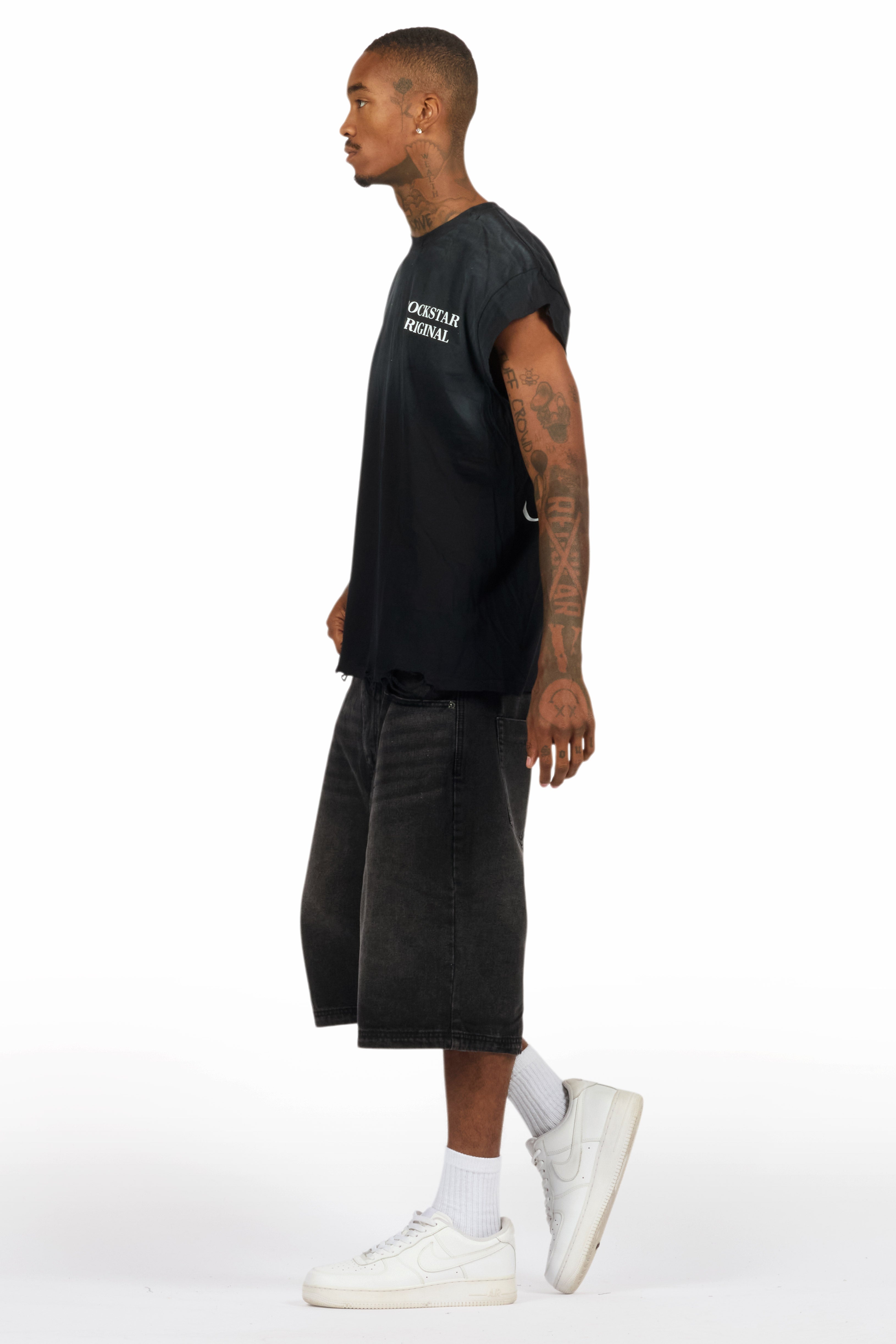 Drako Black Muscle Tee/Denim Jort Set