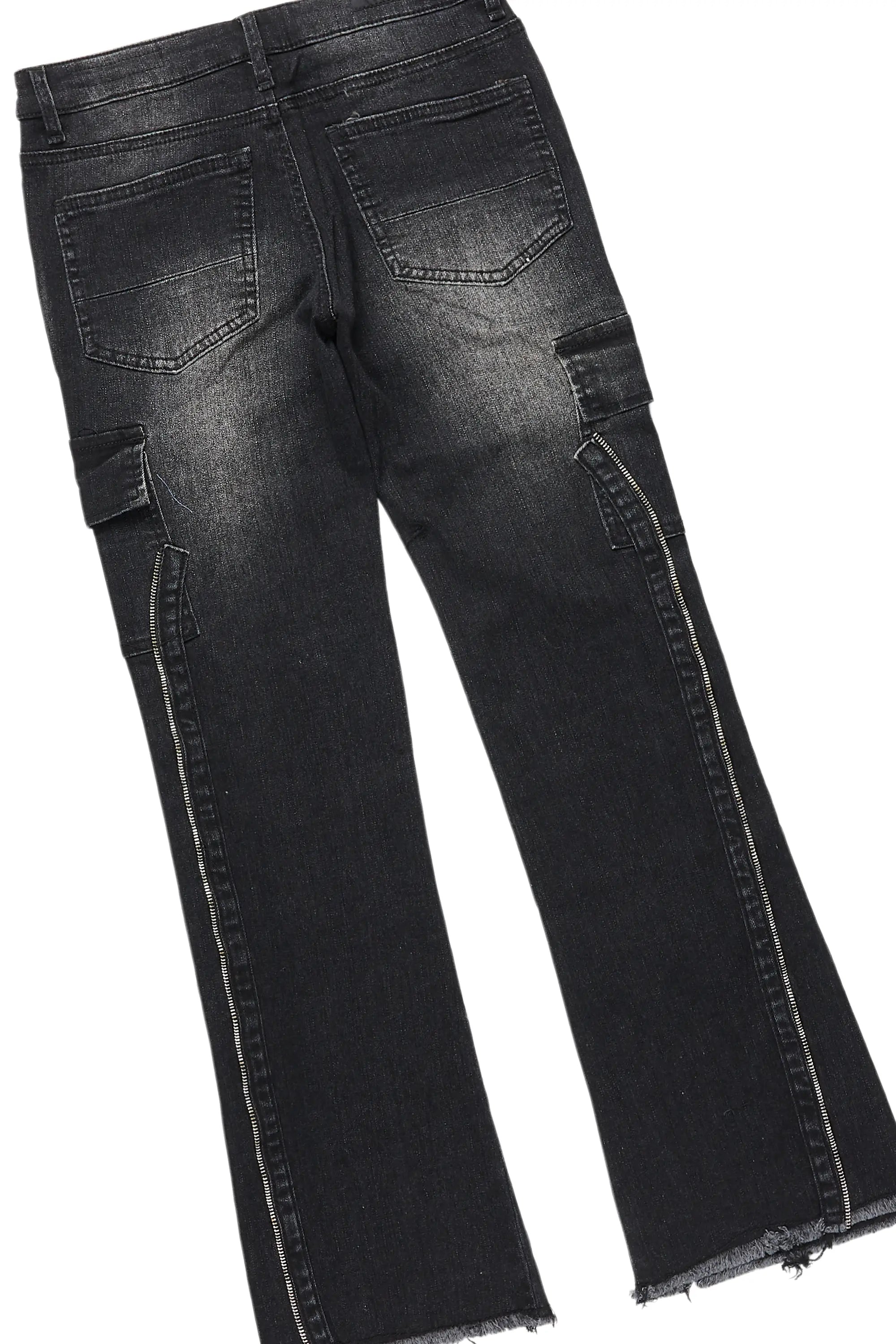 Boys Amina Black/Black Hoodie/Stacked Flare Jean Set