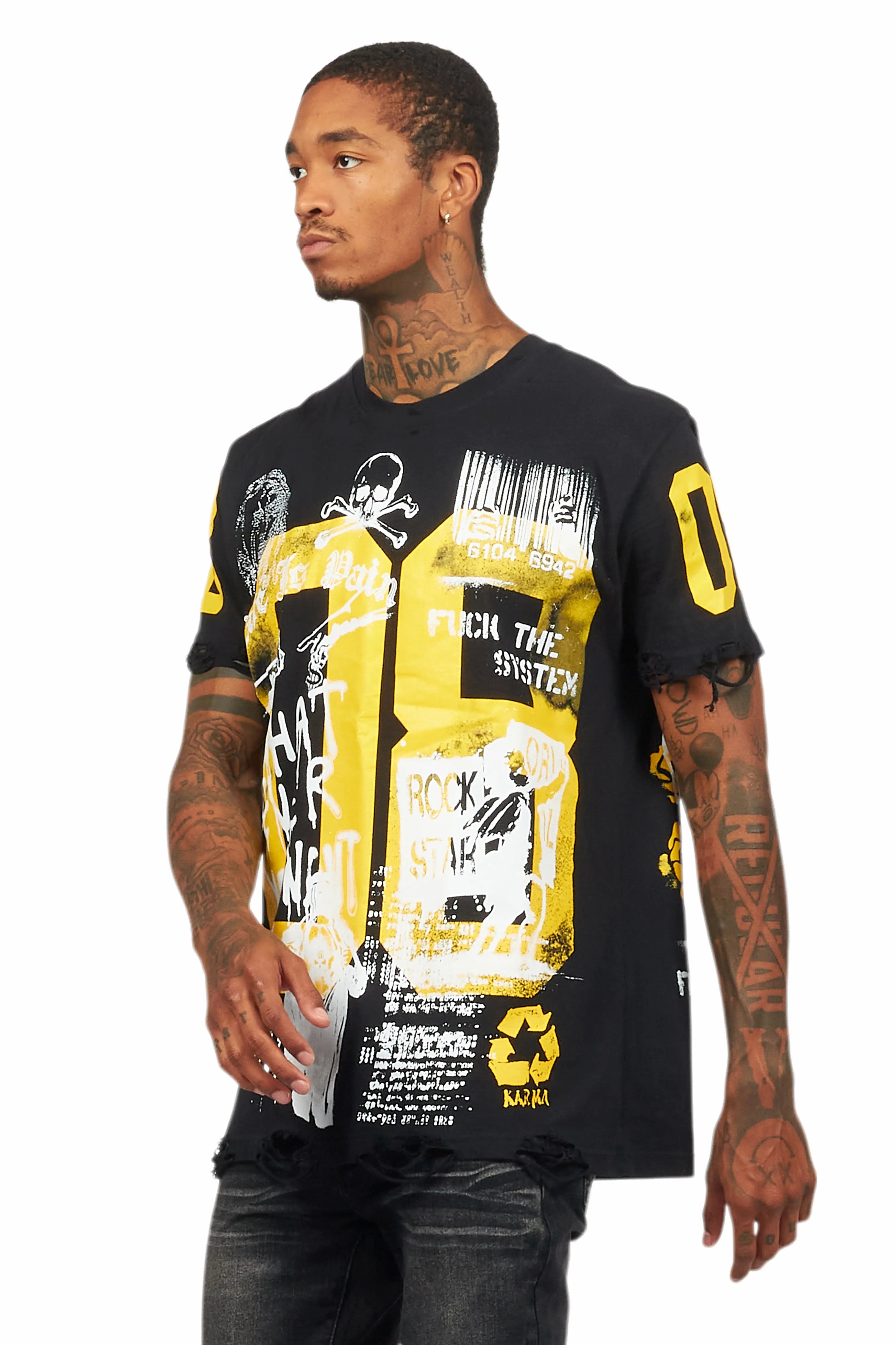 Grill Black/Yellow Graphic Oversized T-Shirt