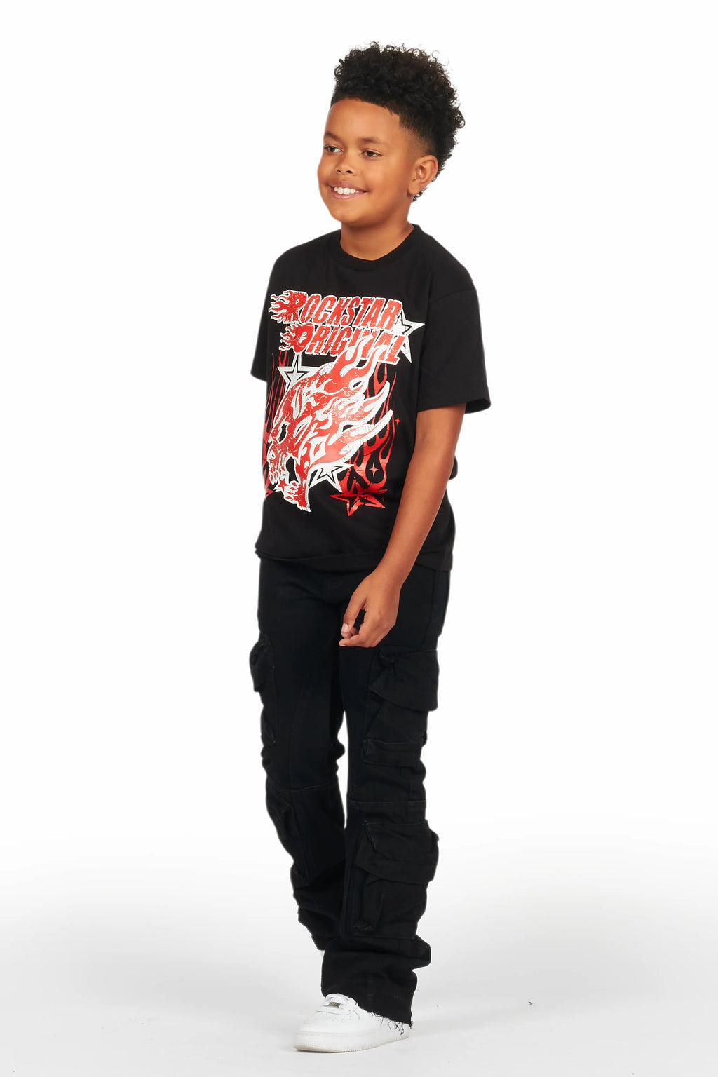 Boys Smitty Black T-Shirt/Stacked Flare Jean Set