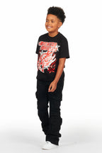 Boys Smitty Black T-Shirt/Stacked Flare Jean Set