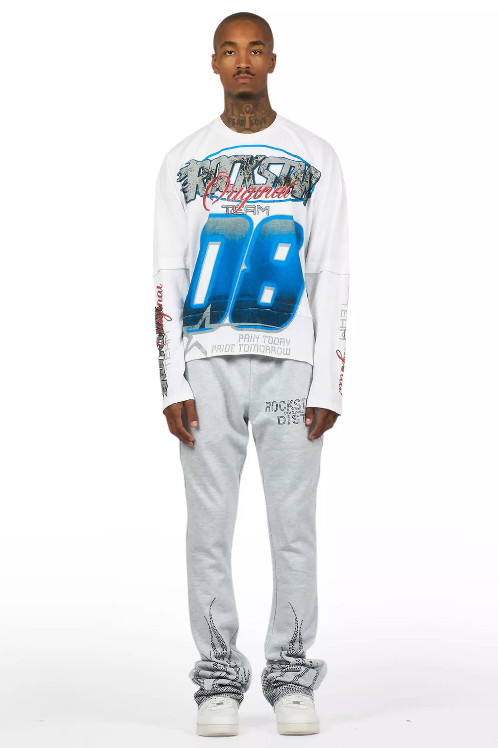 Pyrel Heather Grey/Black Rhinestone Stacked Flare Pant