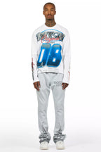 Pyrel Heather Grey/Black Rhinestone Stacked Flare Pant