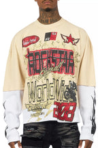 Deangelo Beige/Red Boxy Crop Double Layer Tee