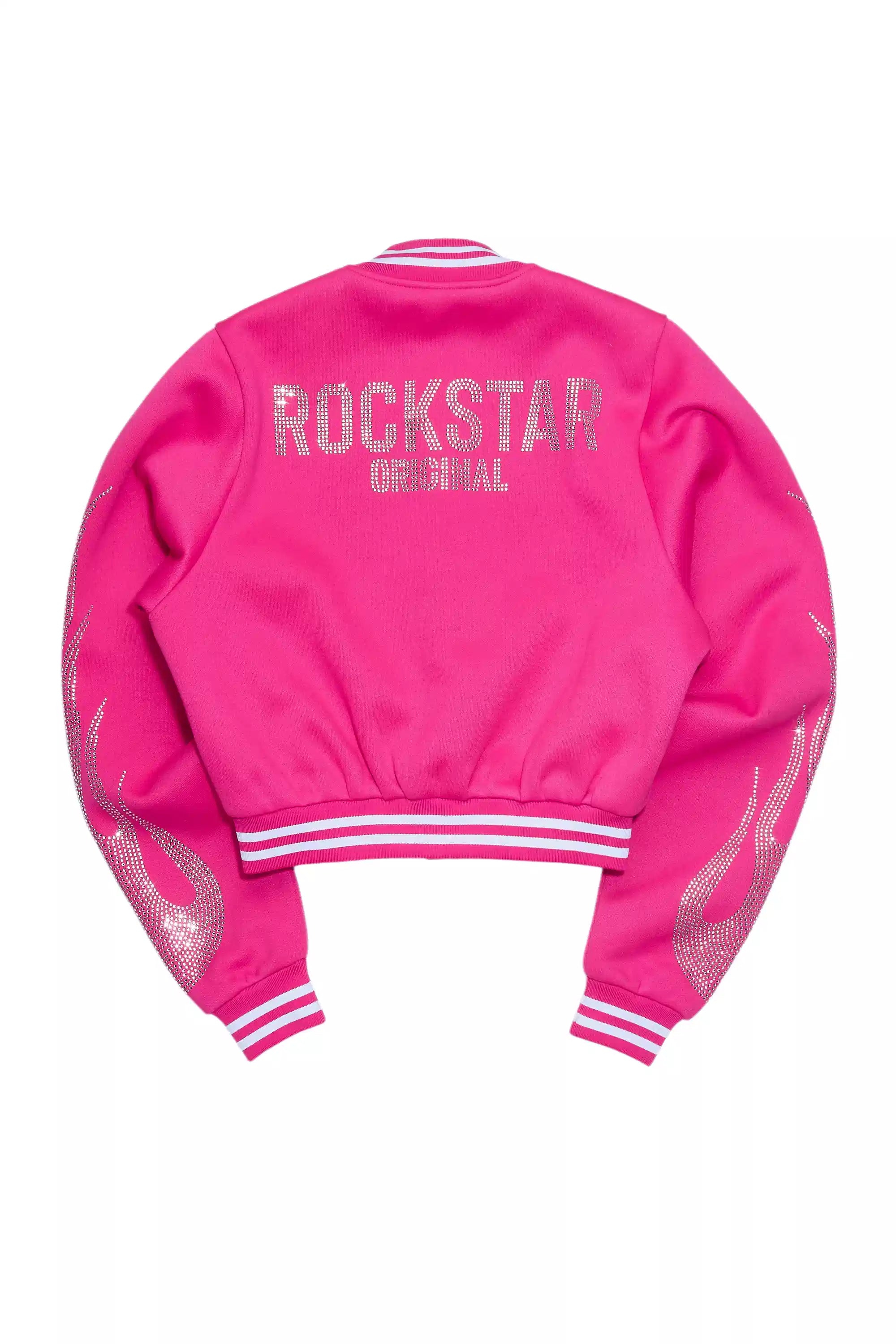 Beunca Hot Pink Rhinestone Varsity Jacket